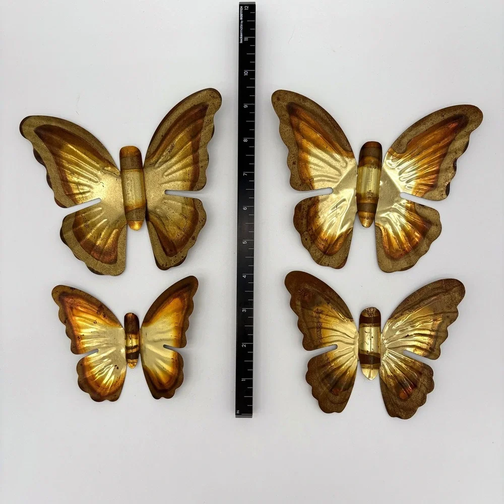 Vintage Metal Butterfly Wall Art Set Mid Century Modern Brass Copper Decor MCM